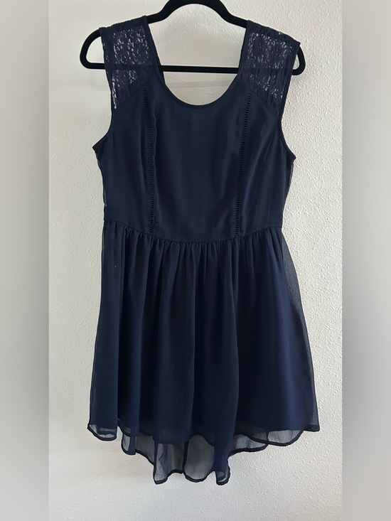Band of Gypsies Dresses & Skirts - Band of Gypsies Navy Lace-Shoulder Chiffon Party Dress
